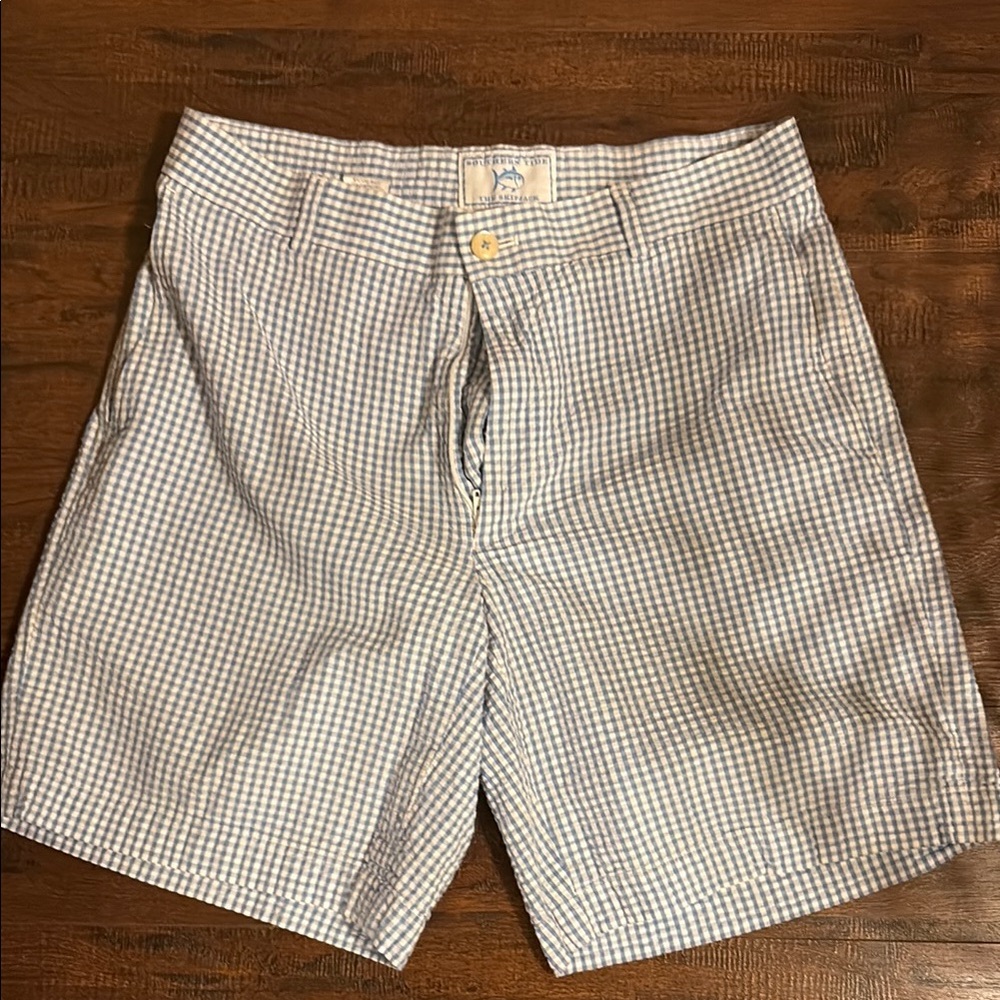 Southern Tide Blue and White Checkered Shorts